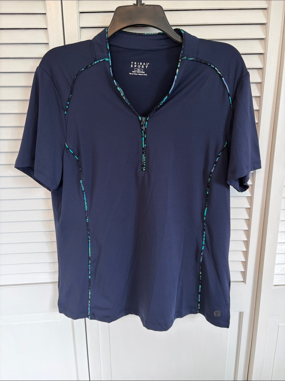 Tribal Sport Women's Lg Short Sleeve Top Dark Blue 1/4 Zip Golf Tennis Work Out